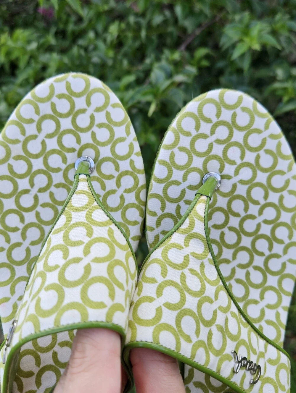 Coach Felicia A8530 Green Signature Wedge Flip Flop Sandals Women's 7.5B